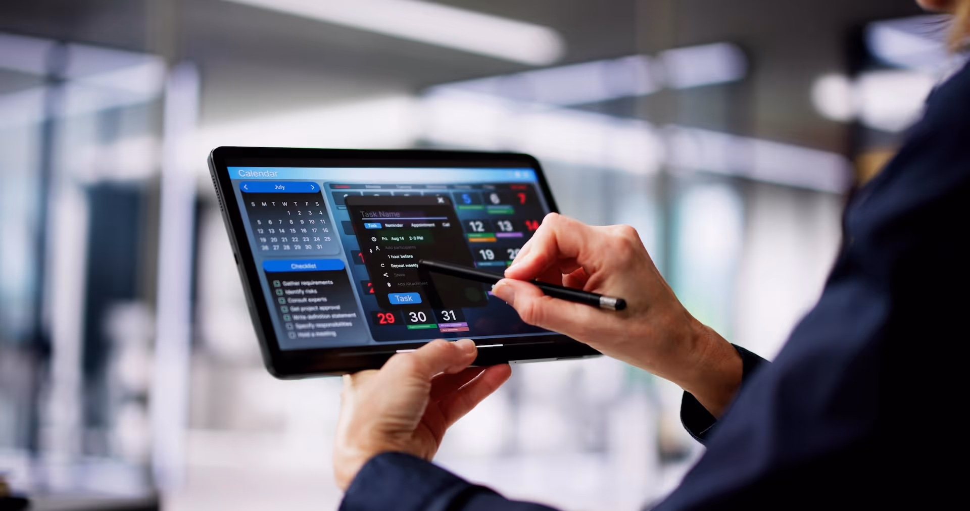 Executive Using Digital Calendar Agenda