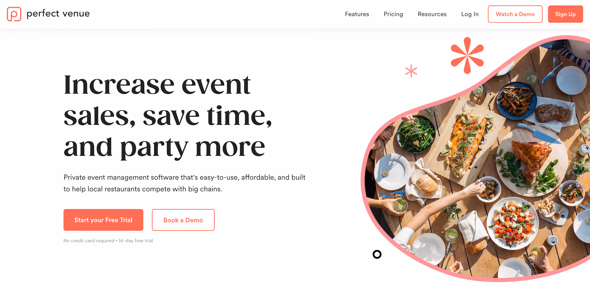 Screenshot pf Perfect Venue's homepage