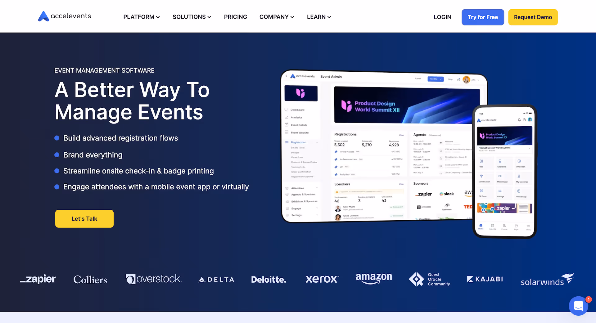 Screenshot of Accelevents' homepage