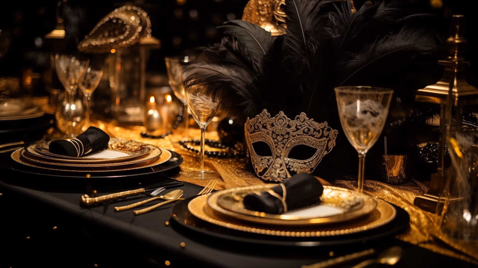 Venice carnival themed party dinner table