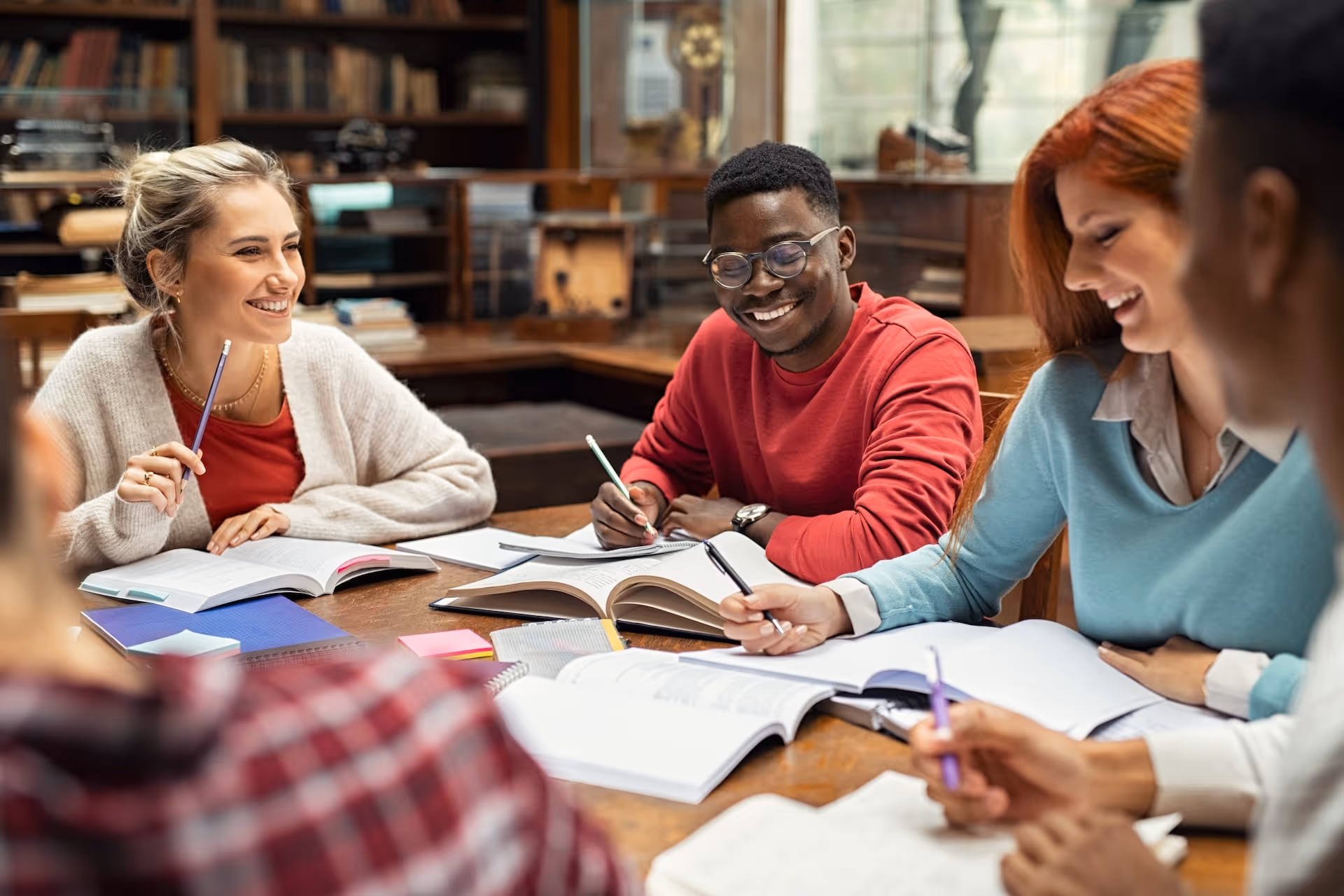 group of college student in a study group for an event management course
