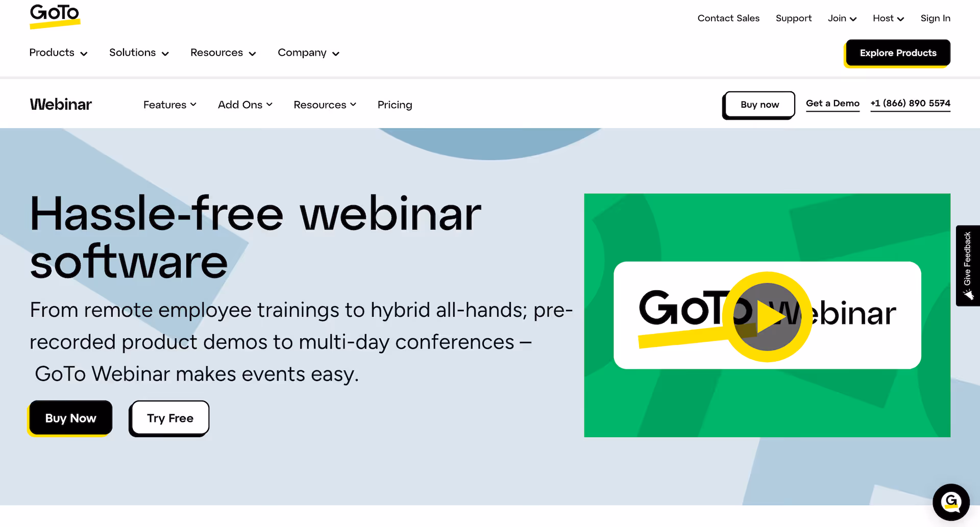 Screenshot of GoTo Webinar's website homepage