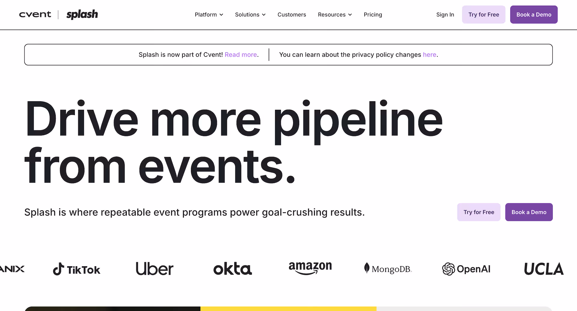 Screenshot of Splash's website homepage
