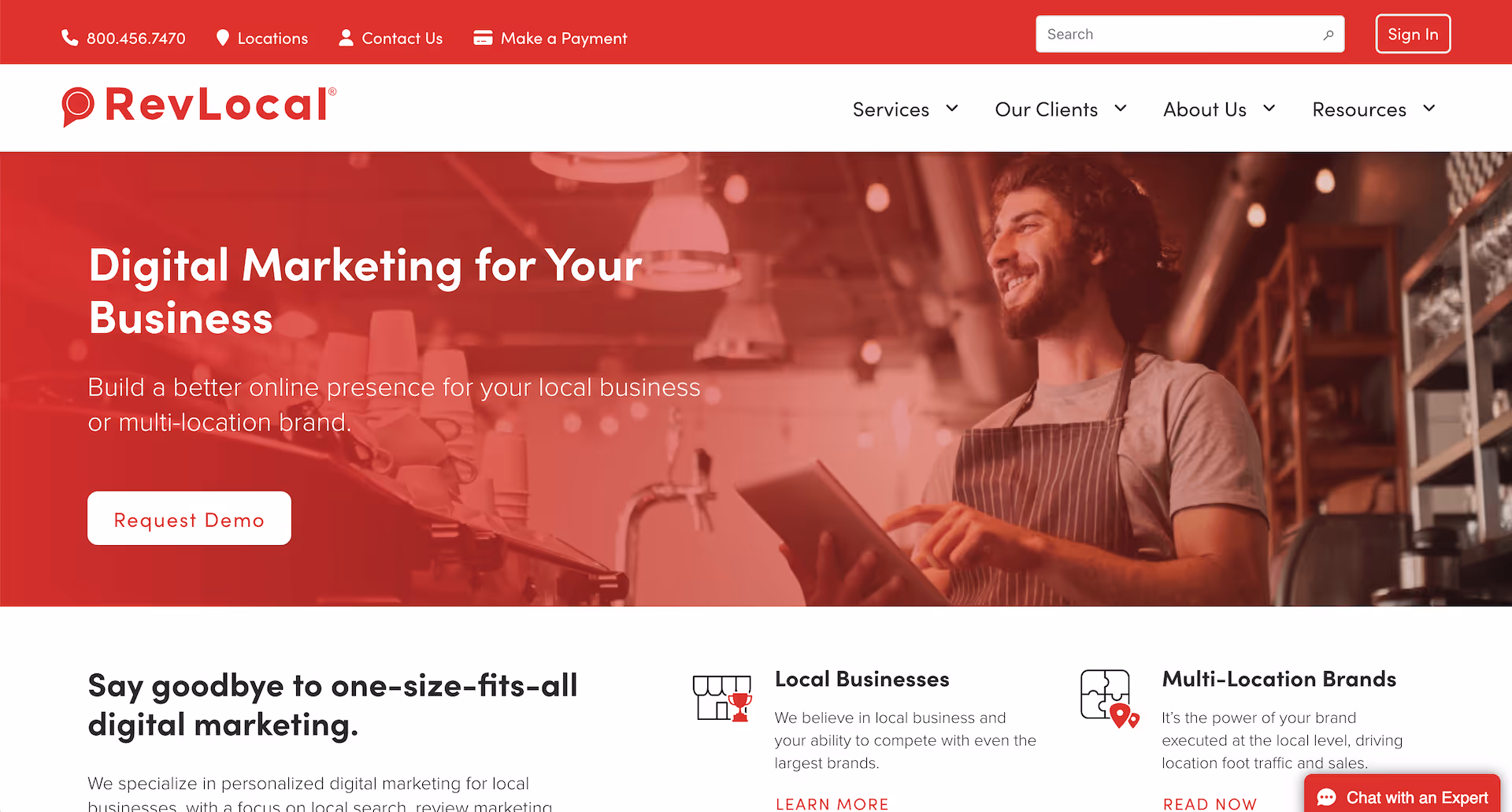 Screenshot of RevLocal's website homepage