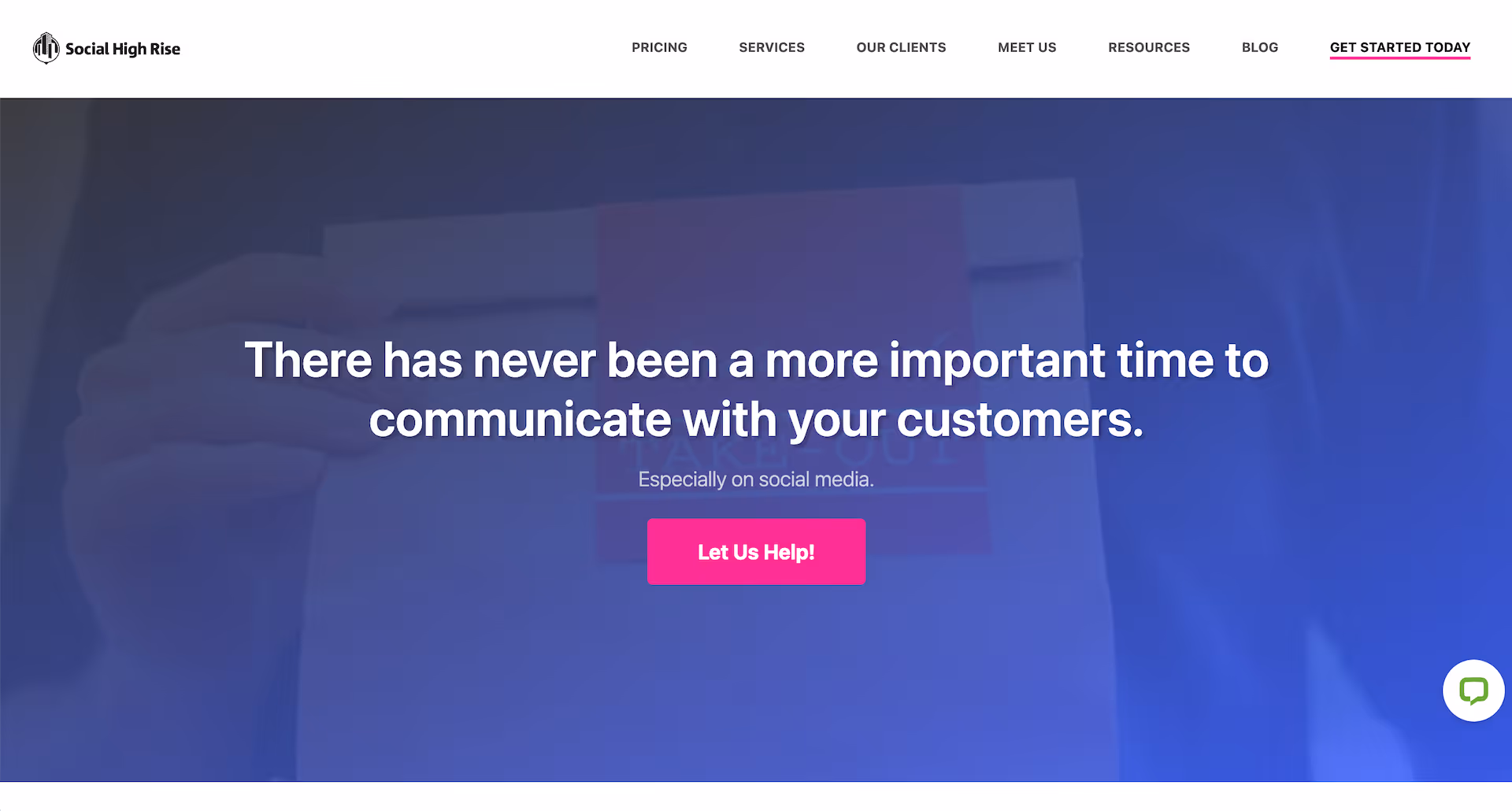 Screenshot of Social High Rise's website homepage