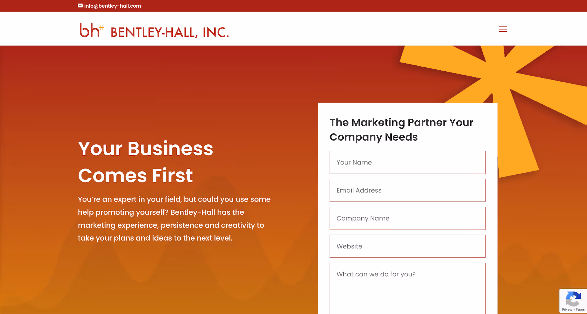 Screenshot of Bentley-Hall, Inc.'s website homepage