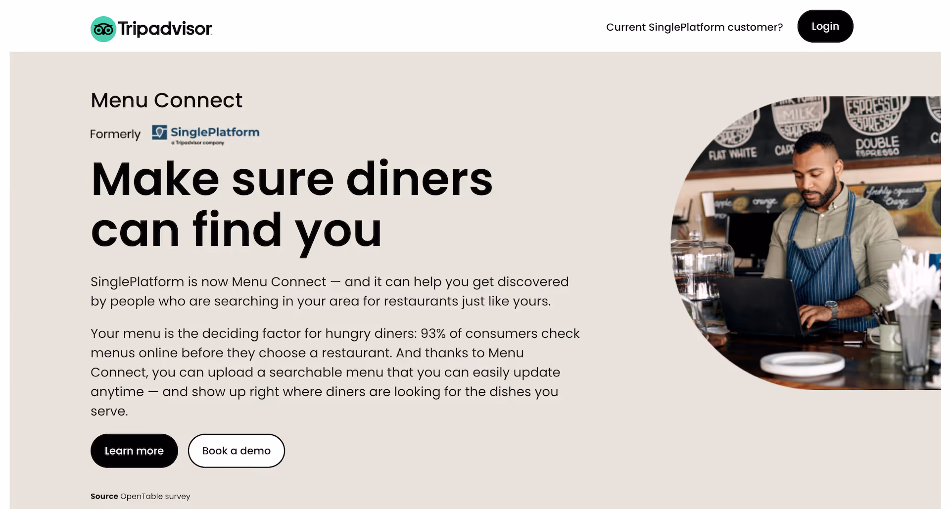 Screenshot of SinglePlatform's website homepage