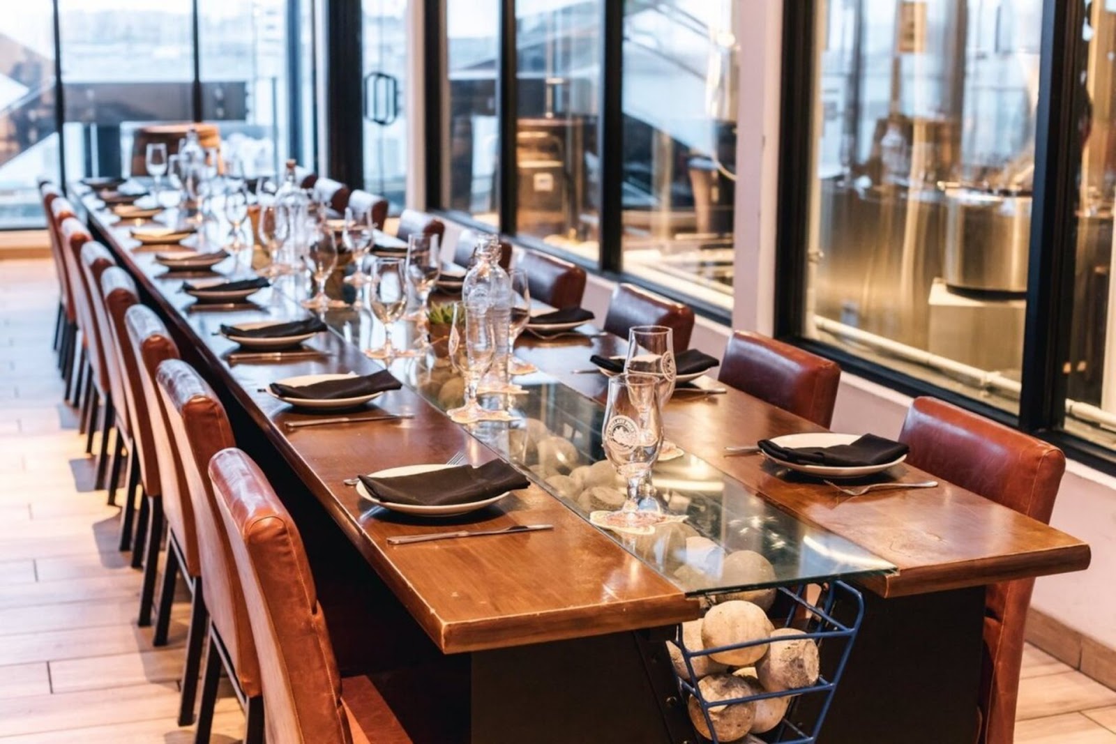 long dining table at Ballast Point restaurant, SF