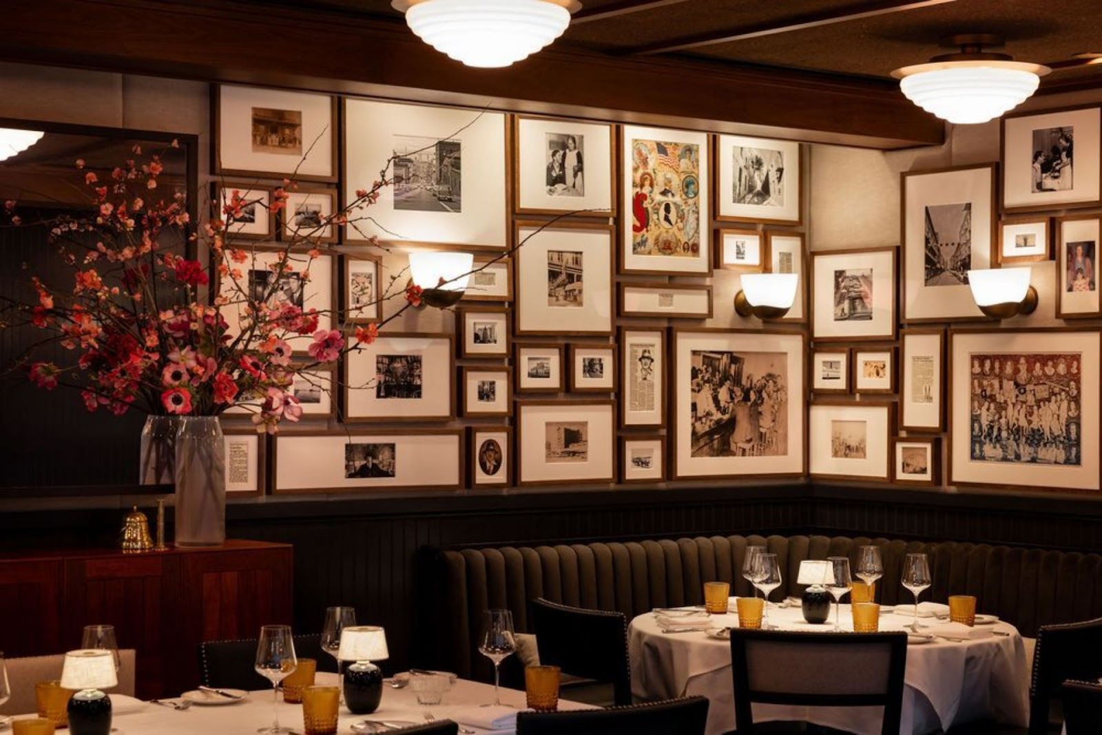 view of interior corner booth and photo frames on the wall of Izzy's restaurant, SF