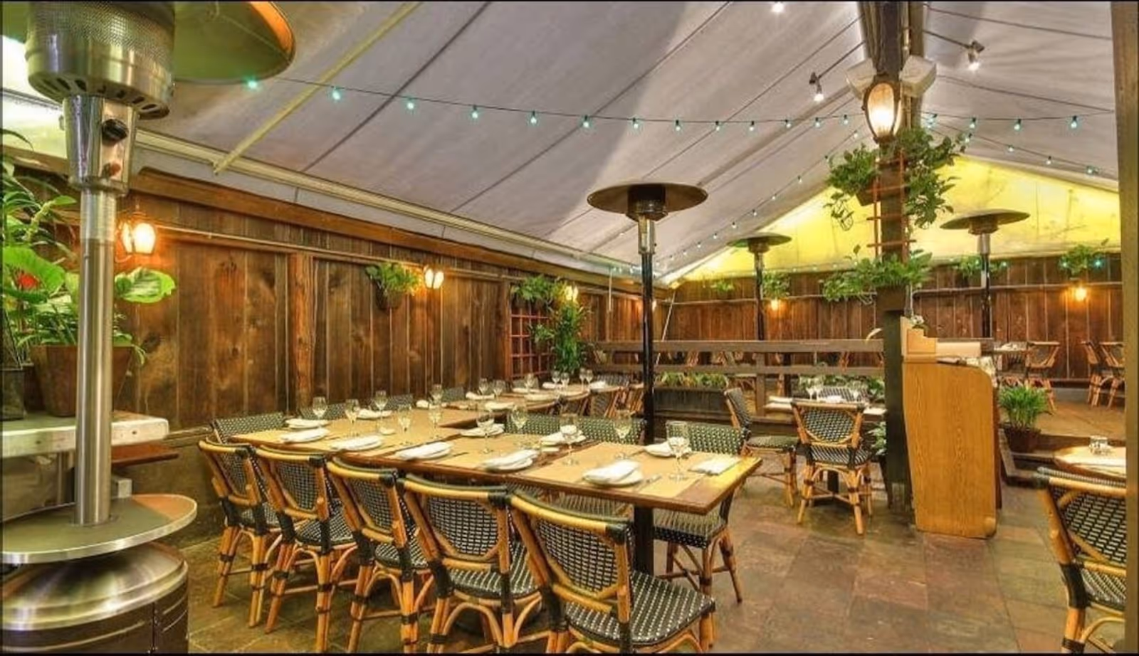interior seating and gas heating in Isa Restaurant