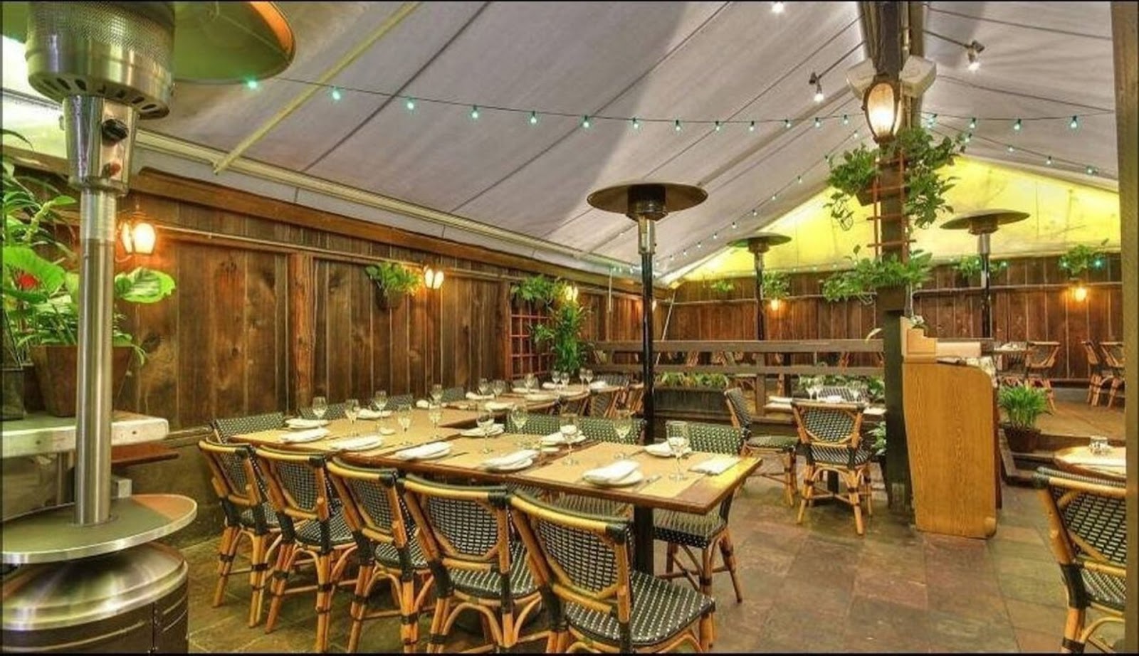 interior seating and gas heating in Isa Restaurant