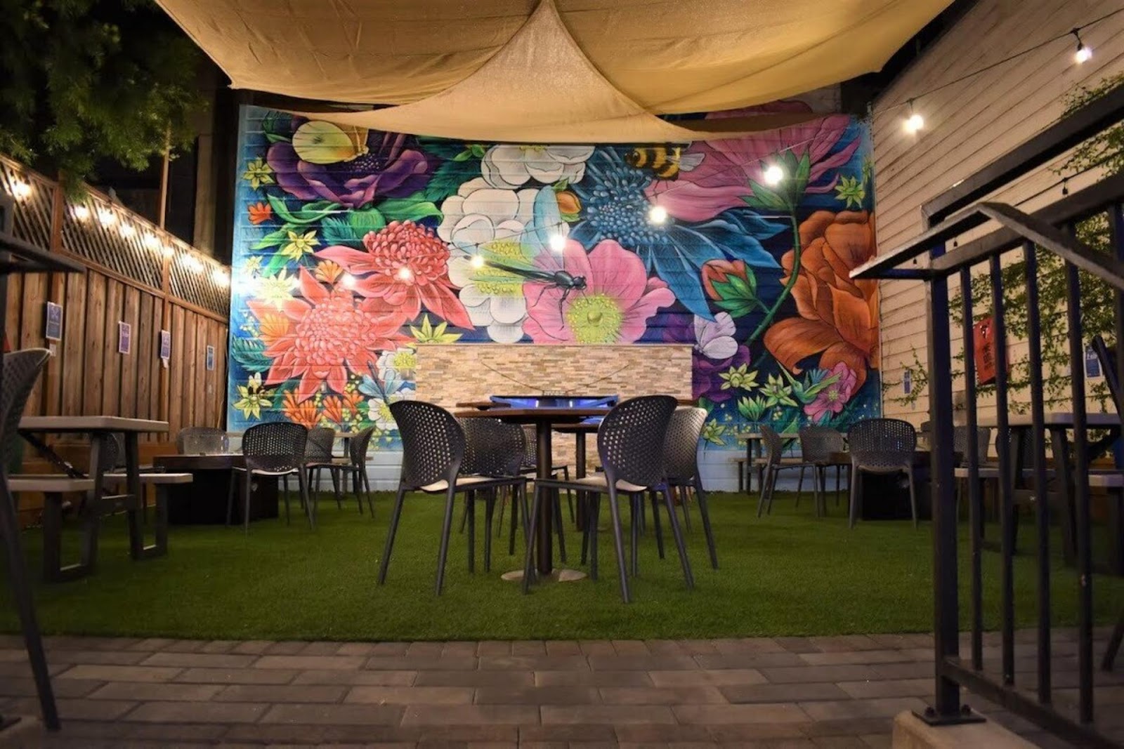 interior seating and mural at Campus restaurant, SF