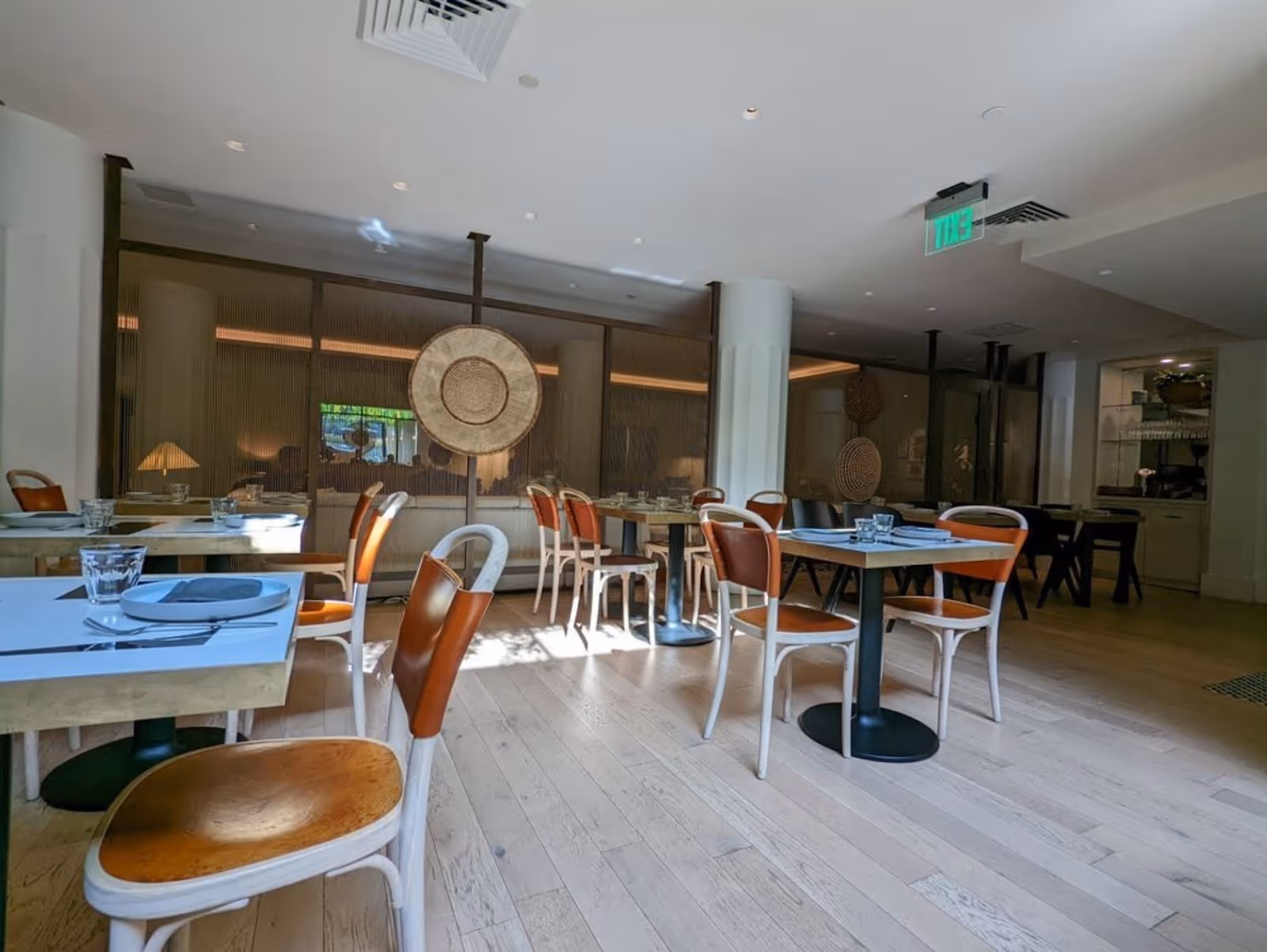 interior view of seating at Abaca restaurant, SF