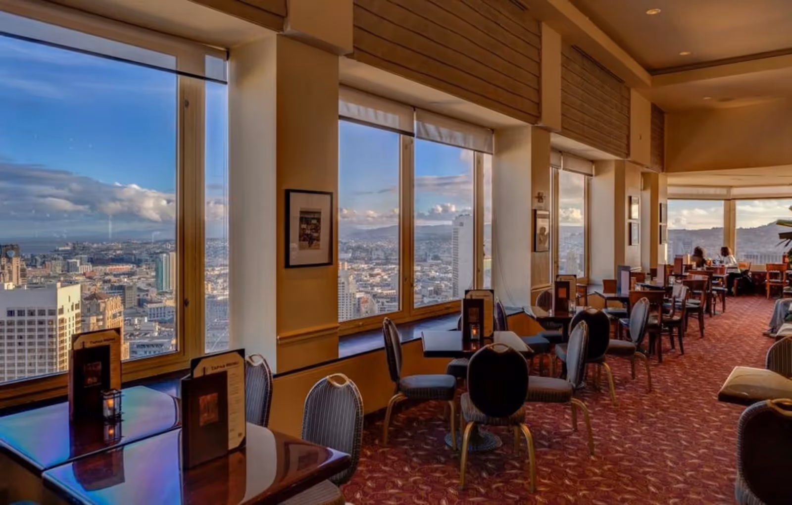 interior view of Top of the Mark restaurant, SF, with a view of the city
