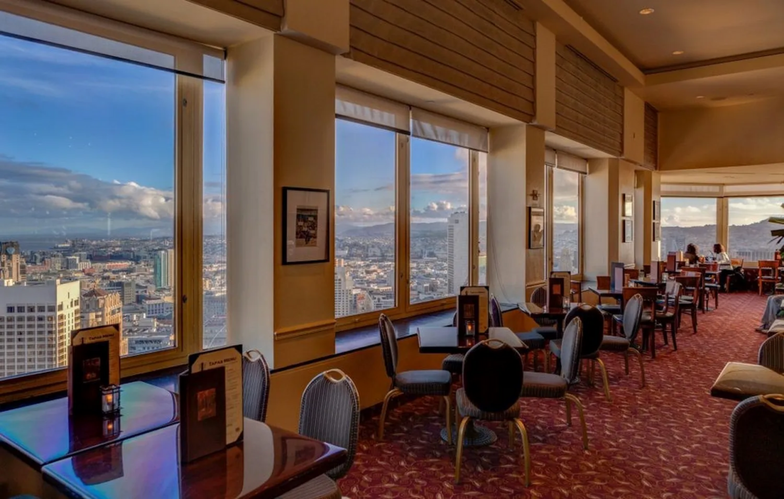 interior view of Top of the Mark restaurant, SF, with a view of the city