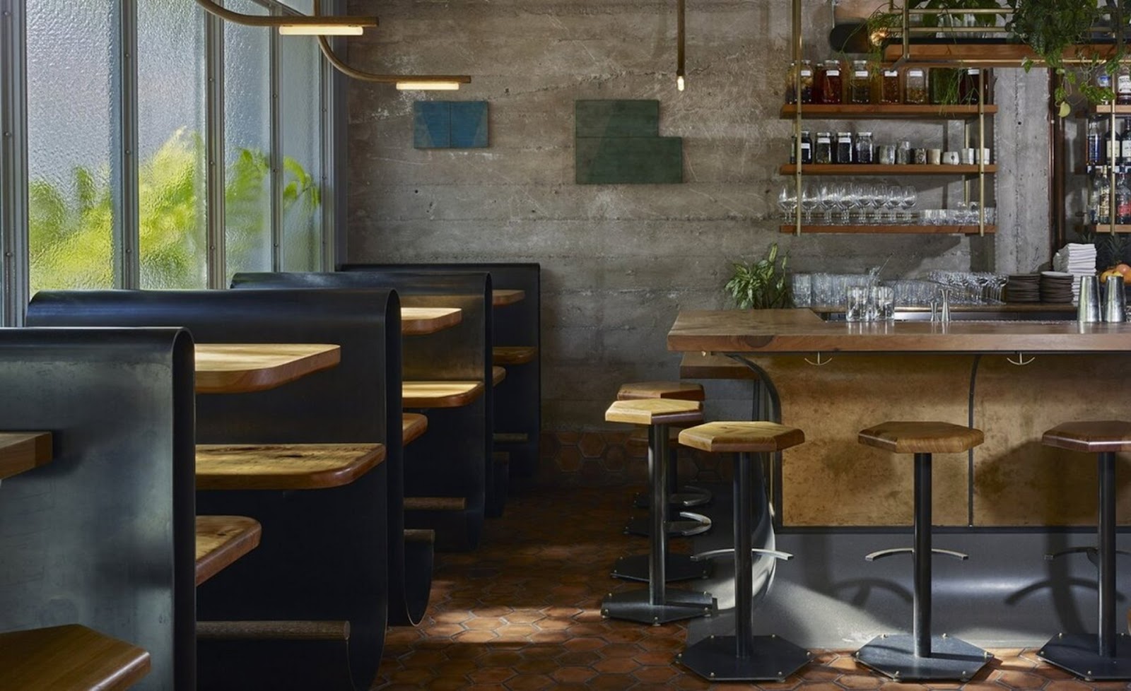 interior seating and bar at The Progress restaurant, SF