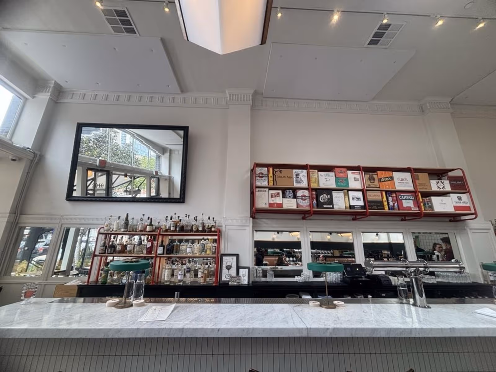 a fully-stocked bar at The Tailor's Son restaurant, Pacific Heights SF
