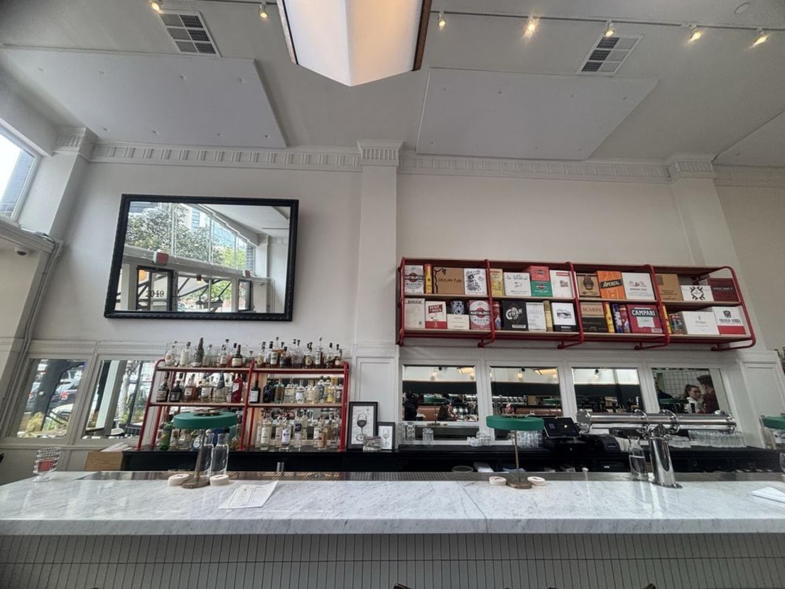 a fully-stocked bar at The Tailor's Son restaurant, Pacific Heights SF