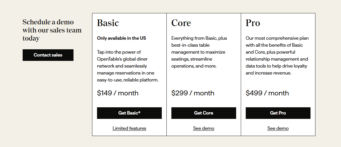 Opentable pricing 2026