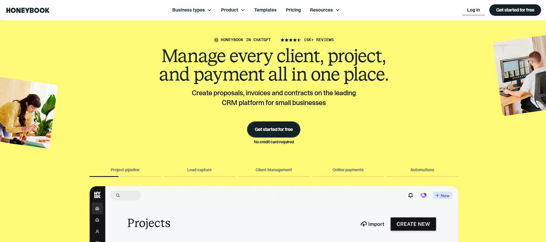 HoneyBook homepage