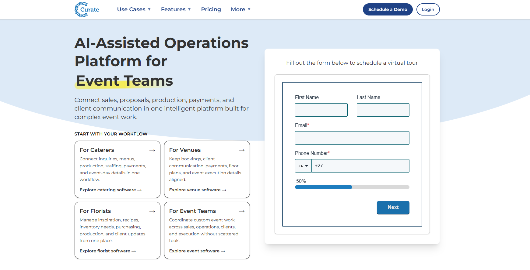 Curate software homepage