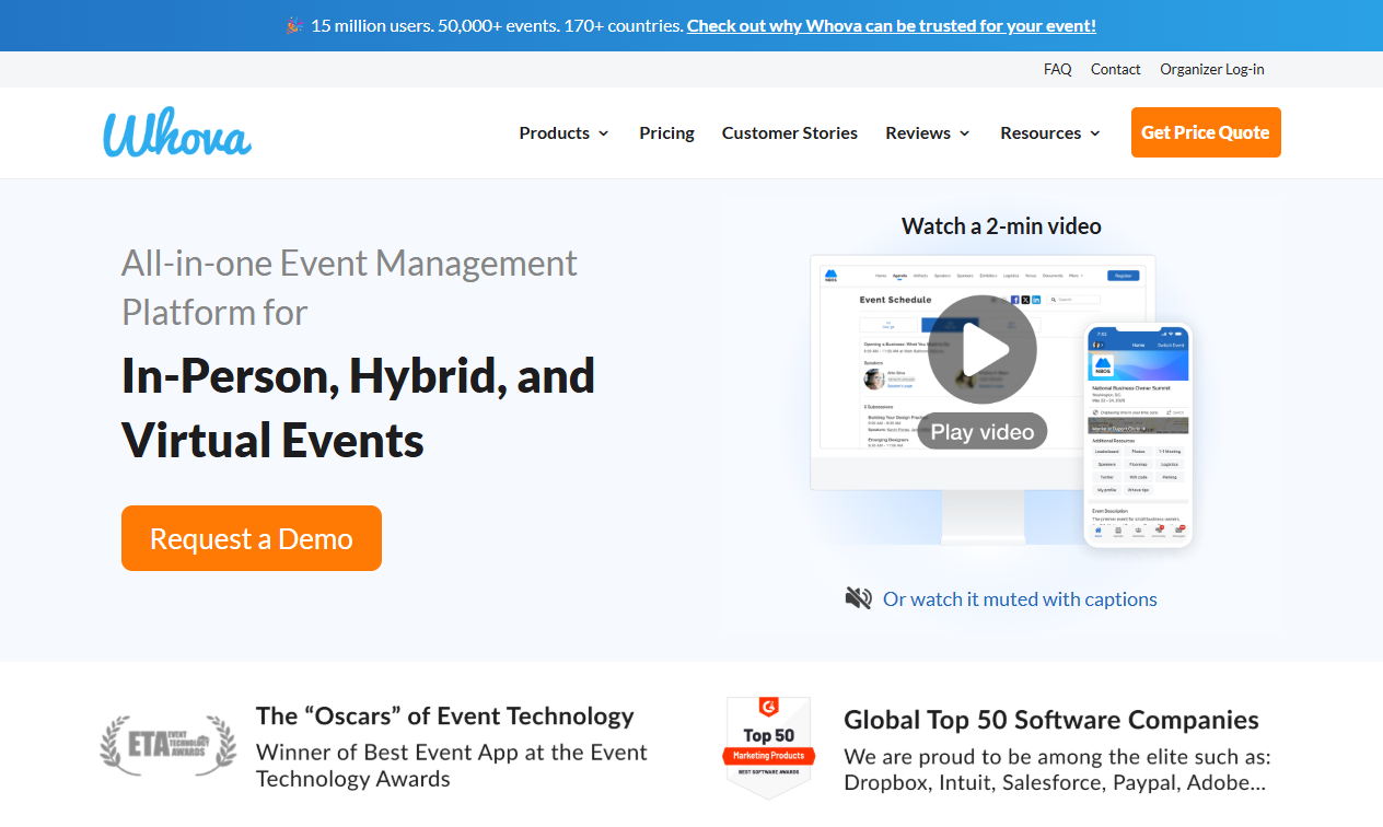Whova homepage