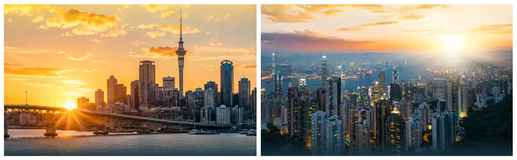 Auckland and Singapore skylines