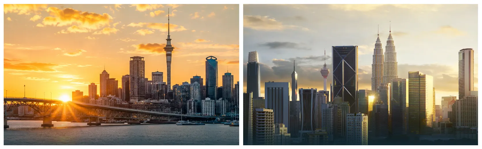 Auckland and Singapore skylines