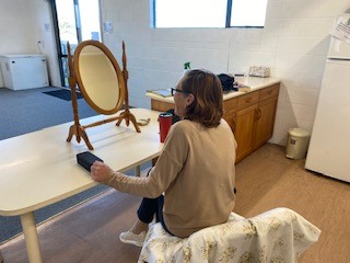 Haircut station in basement