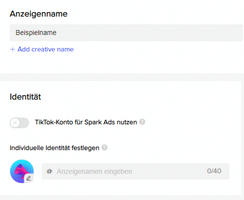 TikTok Werbung: Anzeigenname und Identität