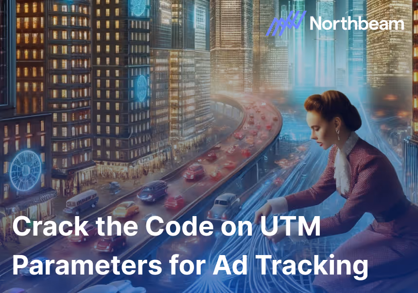 A woman, symbolizing digital marketers, manages glowing data cables, representing ad tracking parameters like gclid and fbclid, and their role in traffic attribution.