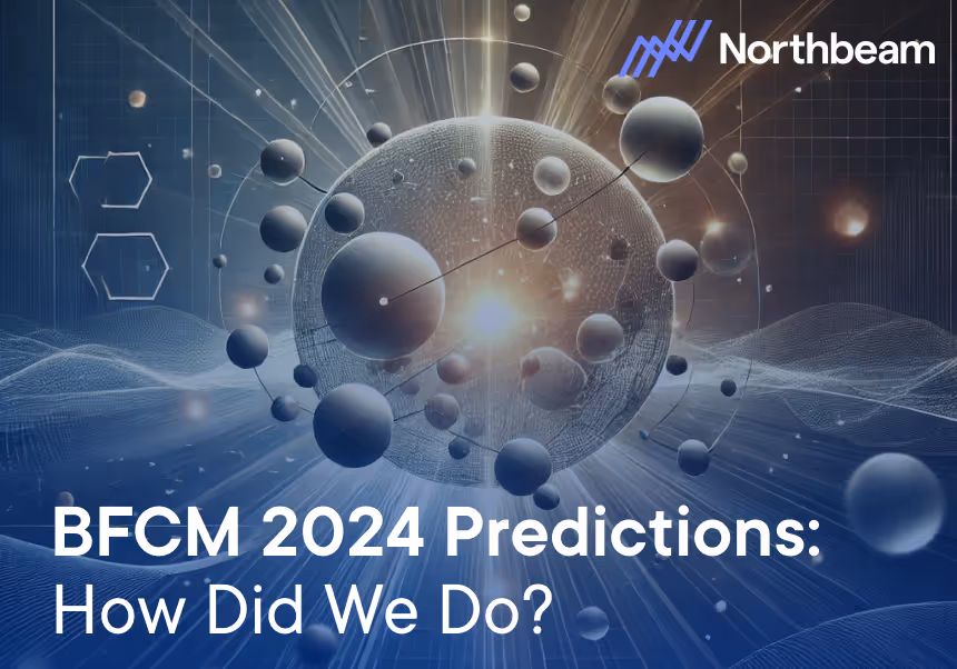 Northbeam presents Black Friday and Cyber Monday 2024 predictions and performance with a futuristic digital sphere, symbolizing data-driven insights and analysis.