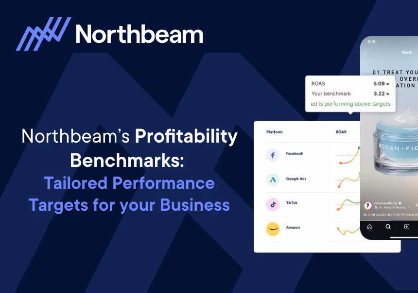 Images of Northbeam's new Profitability Benchmarks tool and dashboard