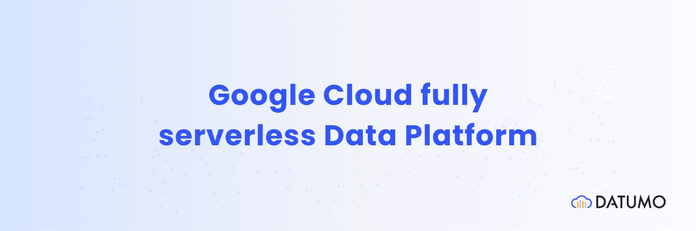 Google Cloud fully serverless Data Platform title on a light background with abstract network graphics.