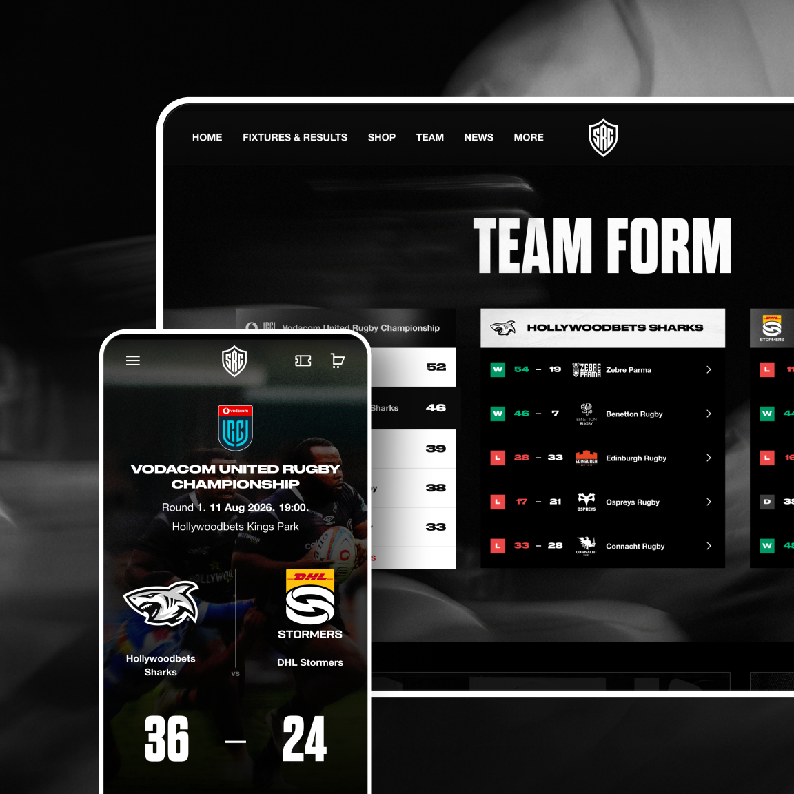 Team form module showing recent match scores and fixture data in a scannable stats layout.