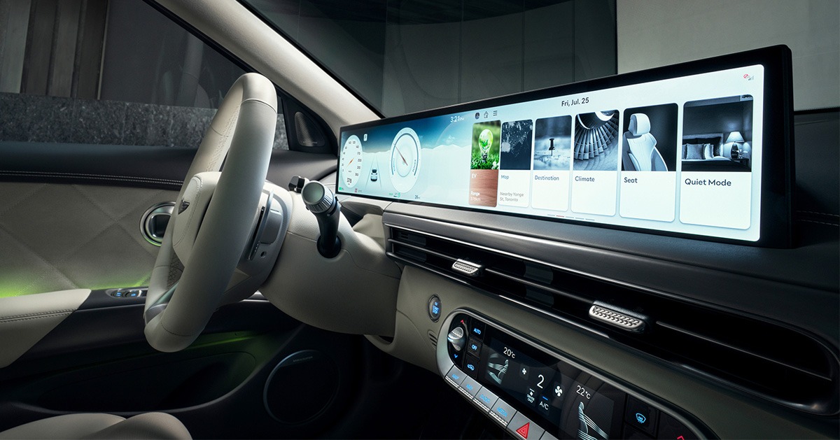 Genesis GV60 interior, featuring its 27" Integrated OLED Screen