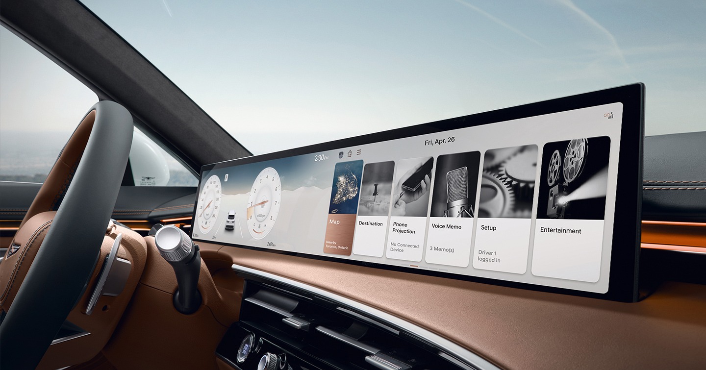 Interior view of the Genesis GV70 infotainment screen