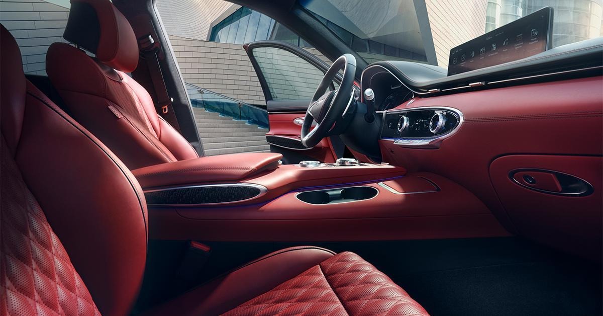 Interior of the GV70 with available quilted Nappa leather seats