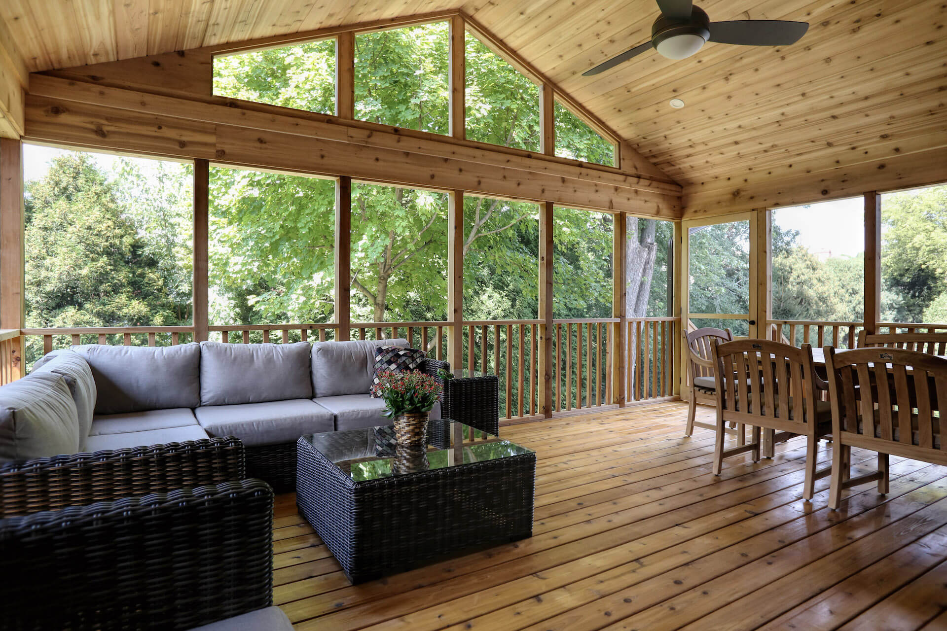 Pine wood covered deck
