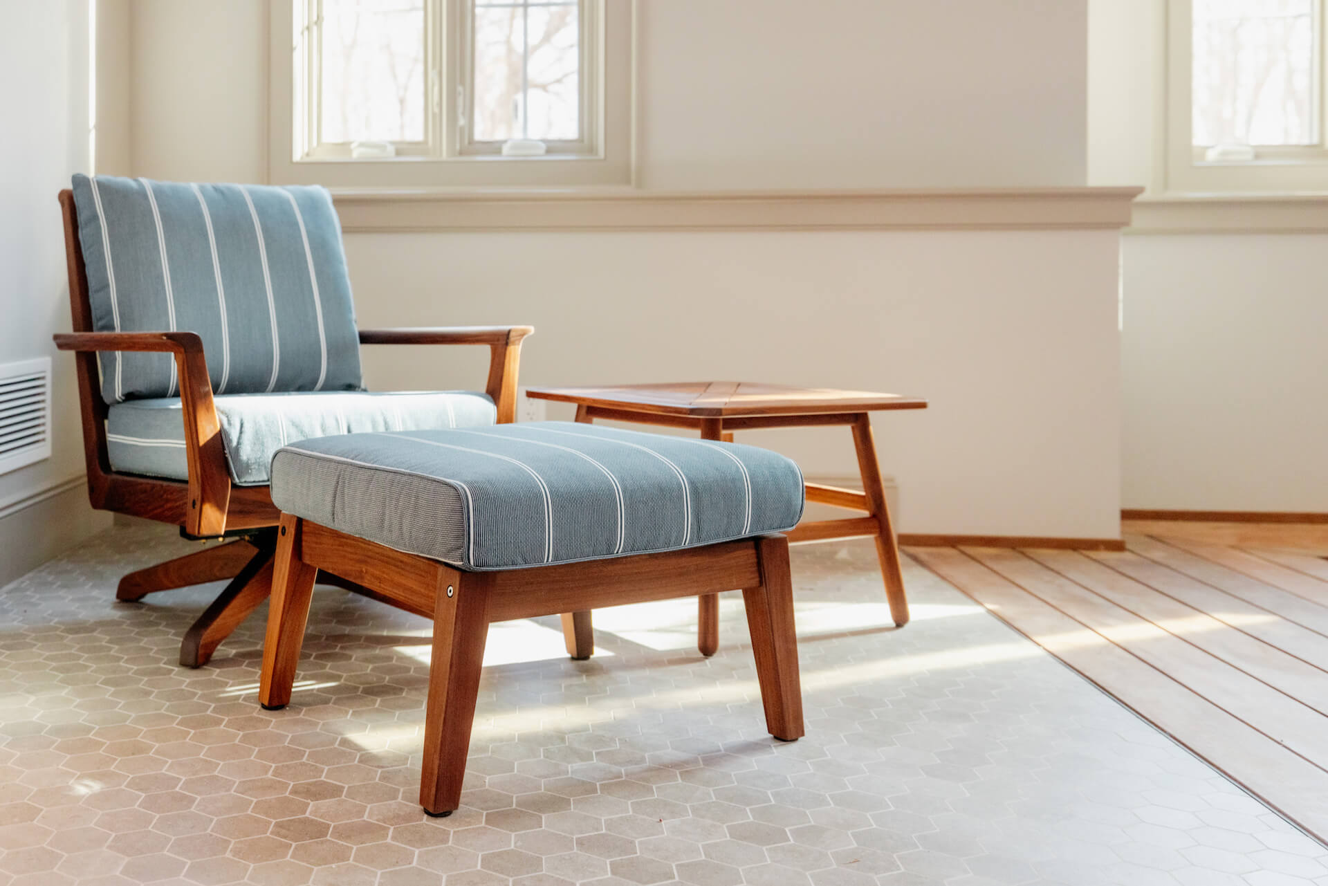 Teak Chair and Foot Rest