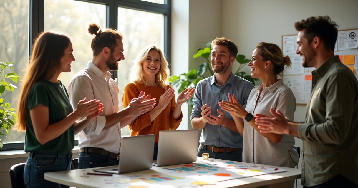 Equipe celebrando resultado positivo 