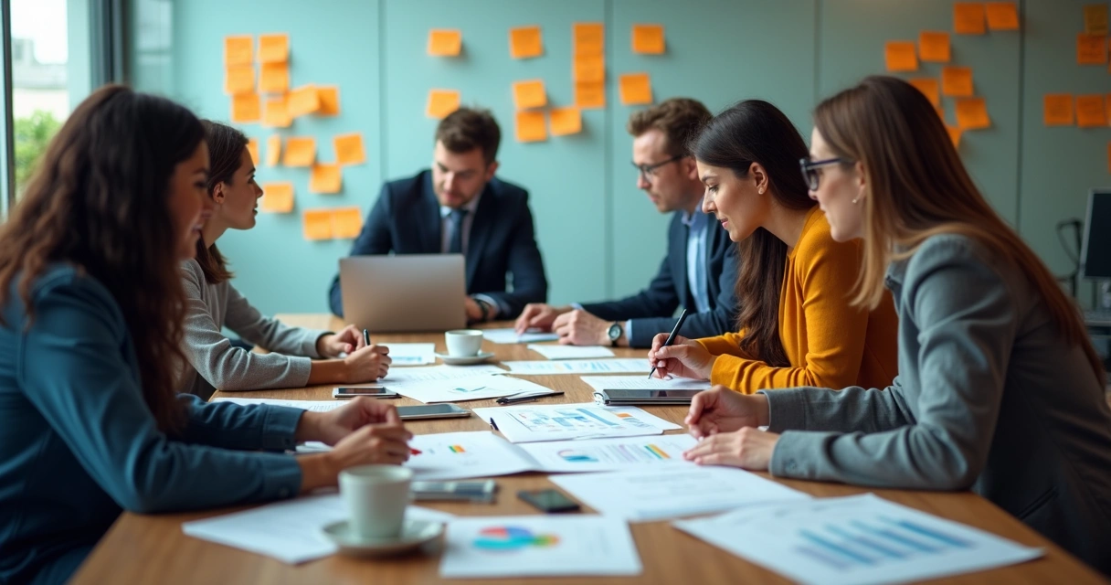 Equipe de RH e liderança discutindo plano em reunião