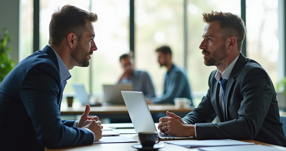 Gestor e colaborador em diálogo de feedback