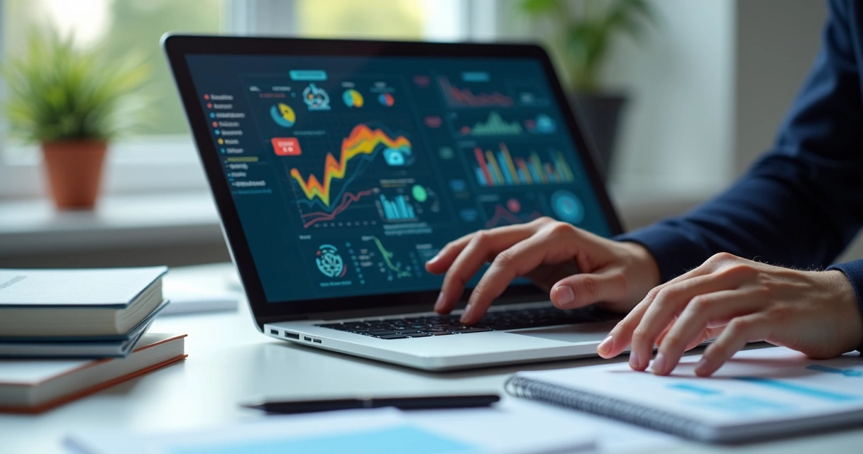 Ícones de tendências em análise de RH na tela de notebook
