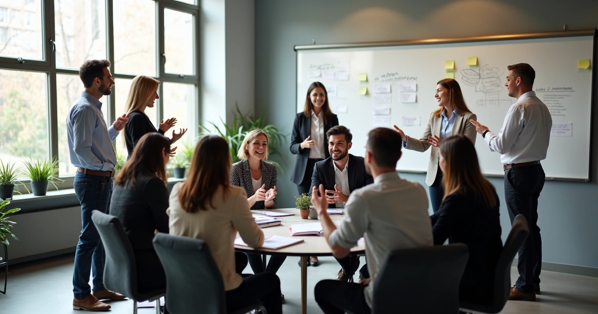 Grupo de pessoas participando de dinâmica de treinamento em empresa