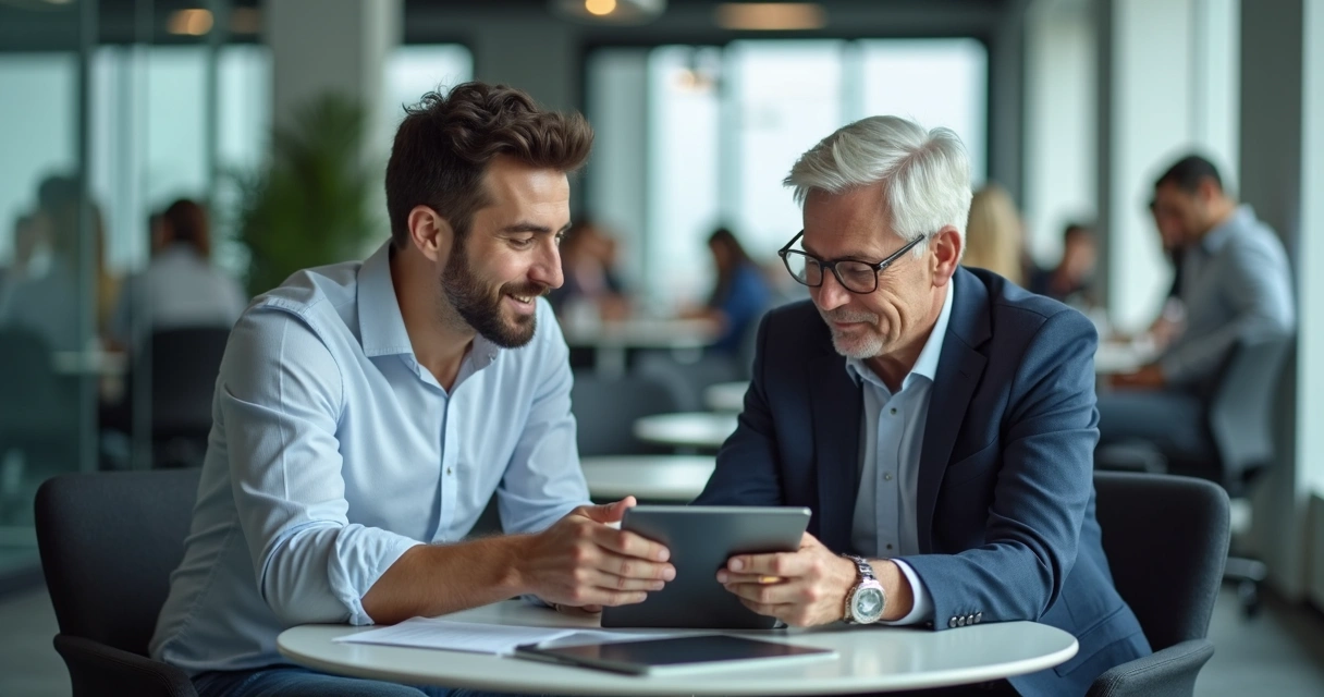 Colaboradores em reverse mentoring no escritório