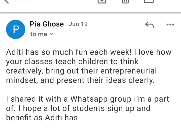A screenshot of a parent email in which the express their love for the Quest program.
