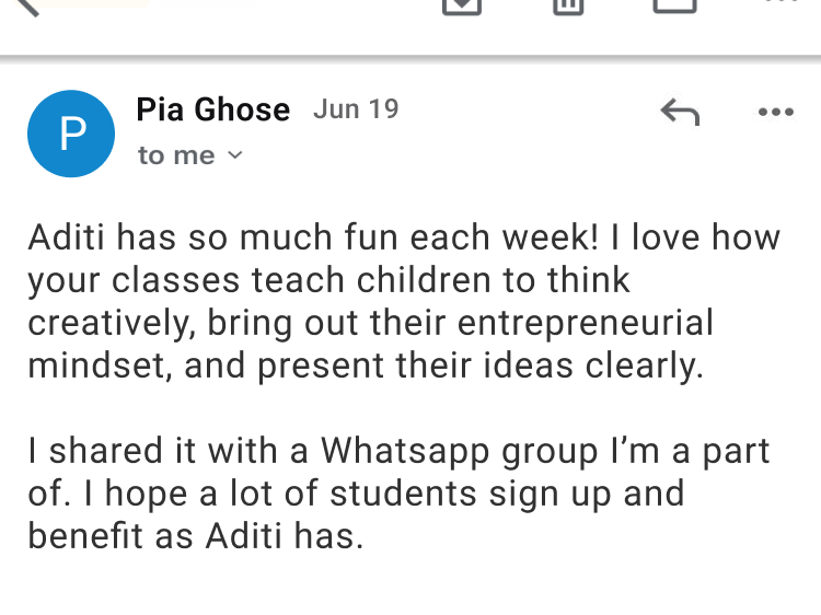 A screenshot of a parent email in which the express their love for the Quest program.