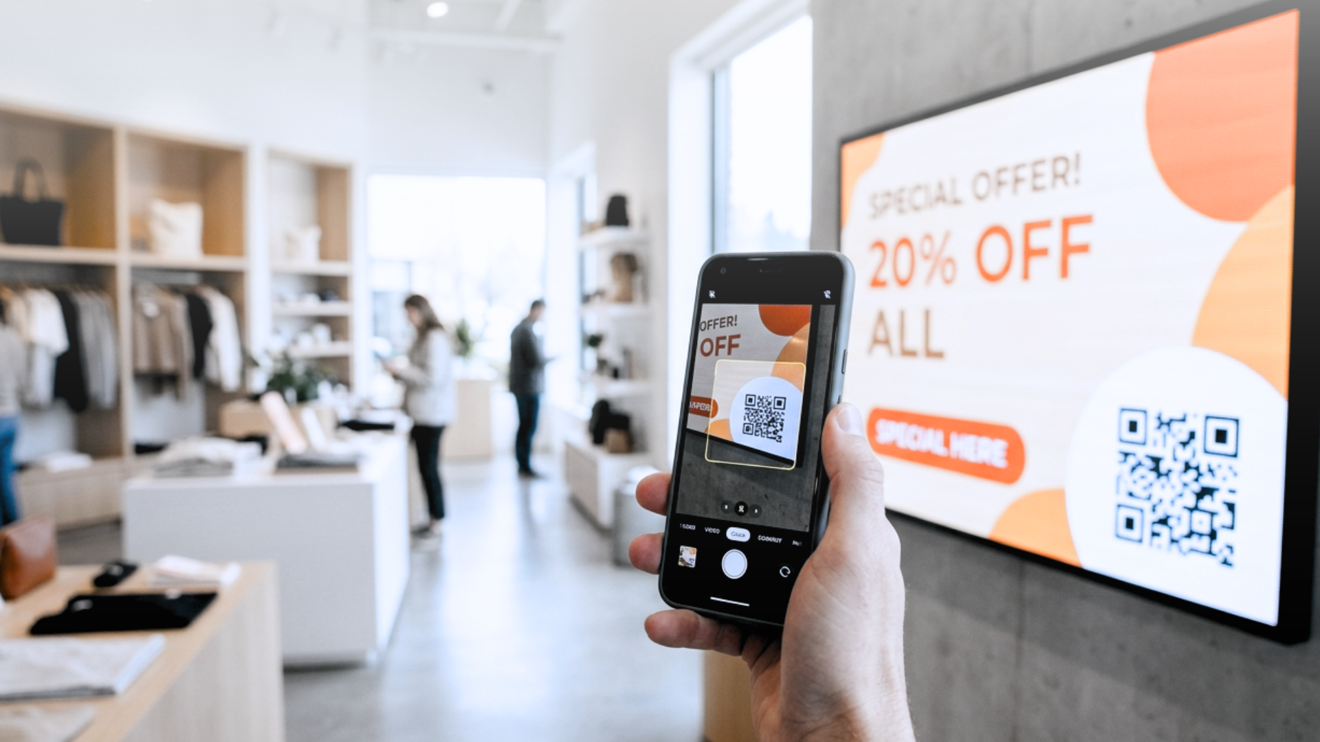 Digital signage kiosk displaying real-time product offers and prices in a retail pharmacy