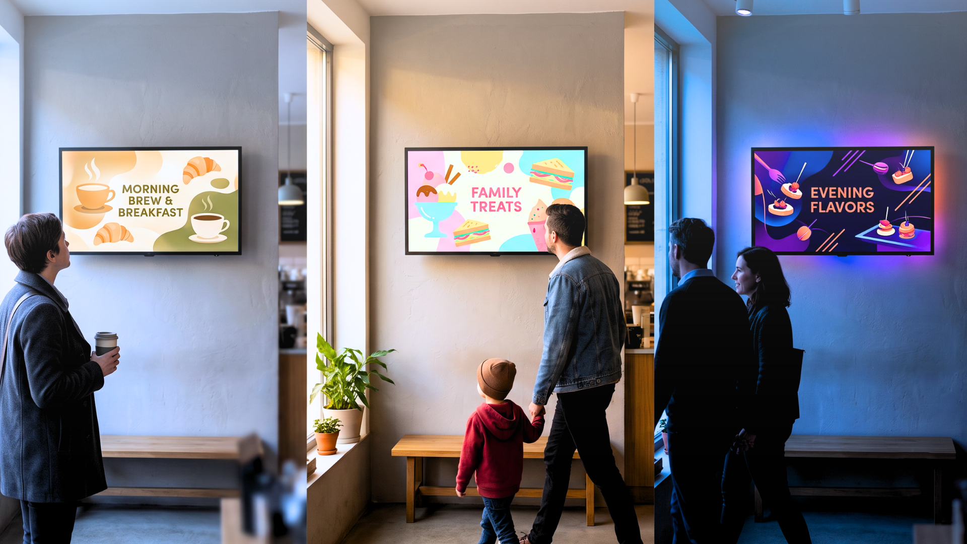 Digital signage kiosk displaying real-time product offers and prices in a retail pharmacy